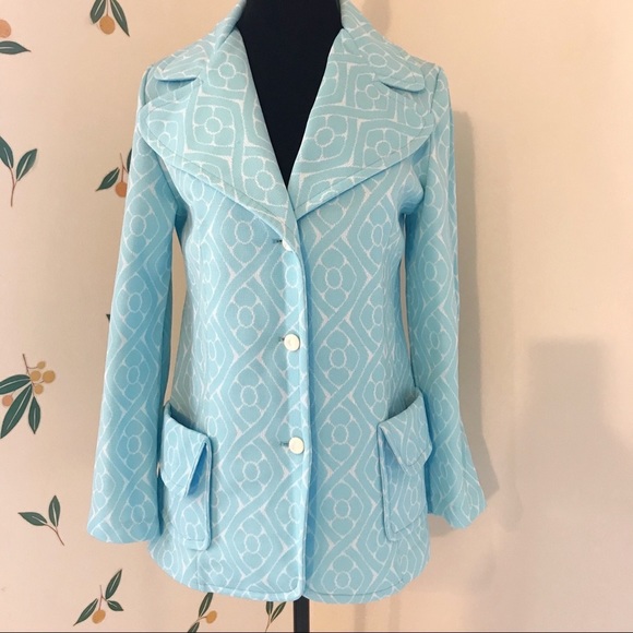 Vintage Jackets & Blazers - Vintage 70s Glenayr Blue Floral Jacket Size 12